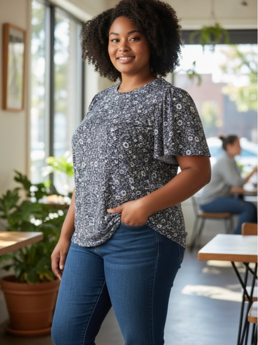 Michael Michael Kors Plus Blue Floral Jersey Top, Size 3X